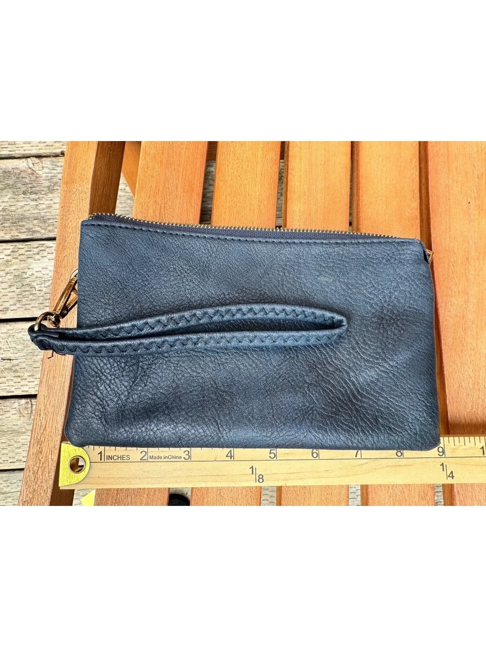 JEN & Co. Navy Leather Wristlet Clutch Purse